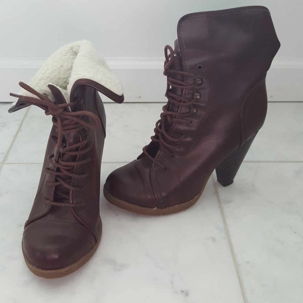 Brown Lace Up Booties